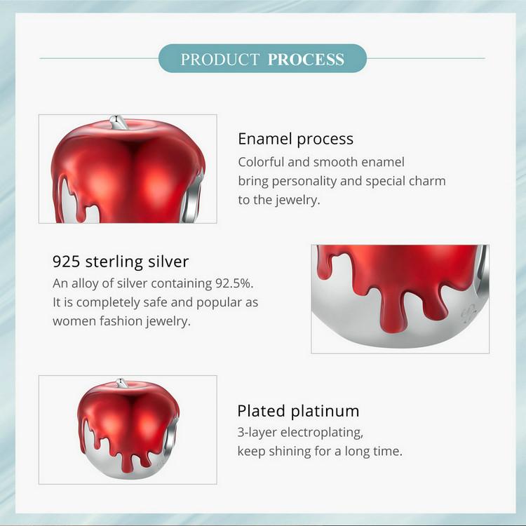 WOSTU 925 Sterling Silver Delicate Red Apple Charm Beads Fit Original Bracelet DIY Necklace Jewelry Making Gift