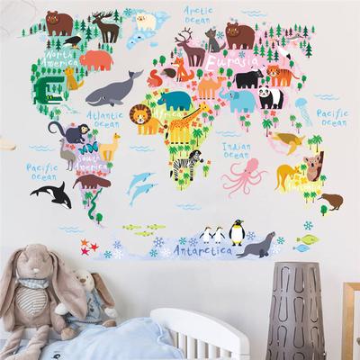 Neue Weltkarte Tierwelt Wandaufkleber Wohnzimmer Schlafzimmer Dekoration selbstklebende Wandaufkleber