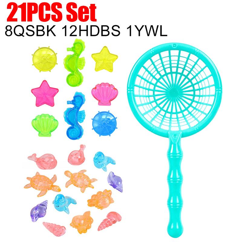 

17/21PCS Swimming Pool Water Play Set Various Shapes Colorful Simulated Gemstone with Fishing Net Summer Water Playing Props ZYF