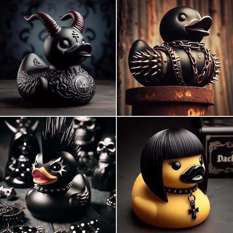 1 Stück Goth Satanische Ente Gothic Cyberpunk Flieger Harz Punk Enten Statue Neuheit Rock Ducky Ornamente Rock and Roll Halloween Deko