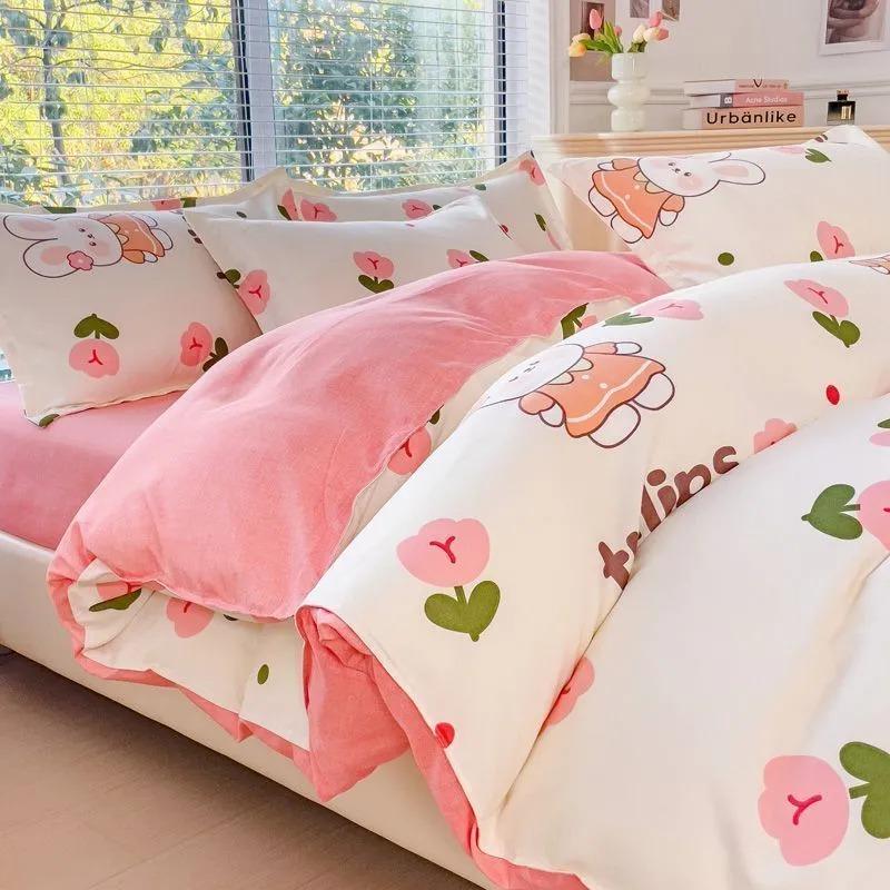 Thickened Ins-style 4-piece Bedding Set / 100% Pure Skin-friendly Cotton Single Duvet Cover,4-piece