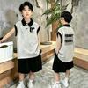 Boys' Trendy Color Block Polo Vest Set - Summer Two-Piece Sleeveless Outfit for Medium and Large Kids.