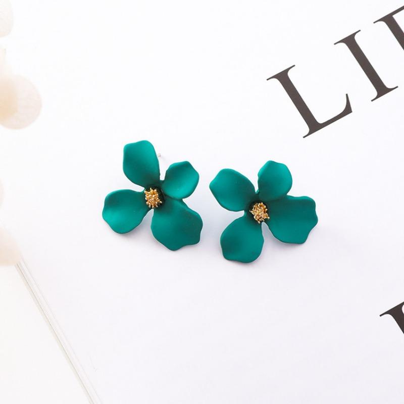Colourful Korean Flower Earring for Women Girl Fashion Purple Earring Vintage Flower Shaped Ear Stud Wedding Party Jewelry Gift