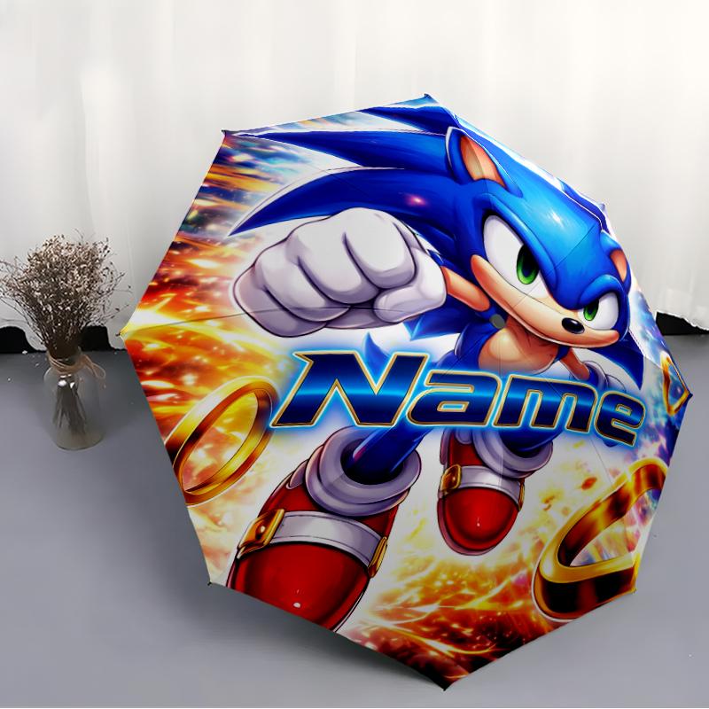 Custom Name Sonic Theme Automatic Umbrella, Lightweight & Portable, 8 Rib, Perfect for Outdoor Travel, Birthdays, Christmas, Gifts.