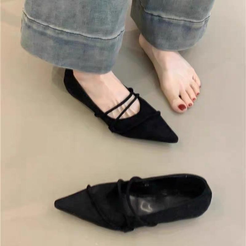 Retro Flat Ballet Dance Single Shoes Slip-On Low Heel Women's Footwear New Edition Breathable French Pointed Toe Casual Shoes