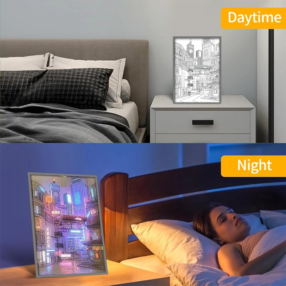 USB Plug Dimming Romantic Home Anime LED Beautiful City Night View Light Painting HD Picture Narrow Bezel Home Decorations Lamp