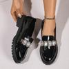 Fashion Women's Thick Sole Comfortable Round Toe Rhinestone Decorated Women's High Heel Shallow Mouth Work Office Women's Low Top Shoes
