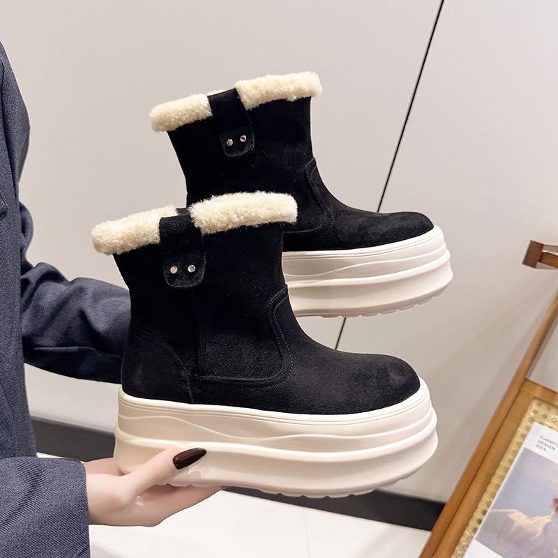 Retro velvet thickened thick-soled small snow boots, new winter heightening warm Birkenstock cotton shoes
