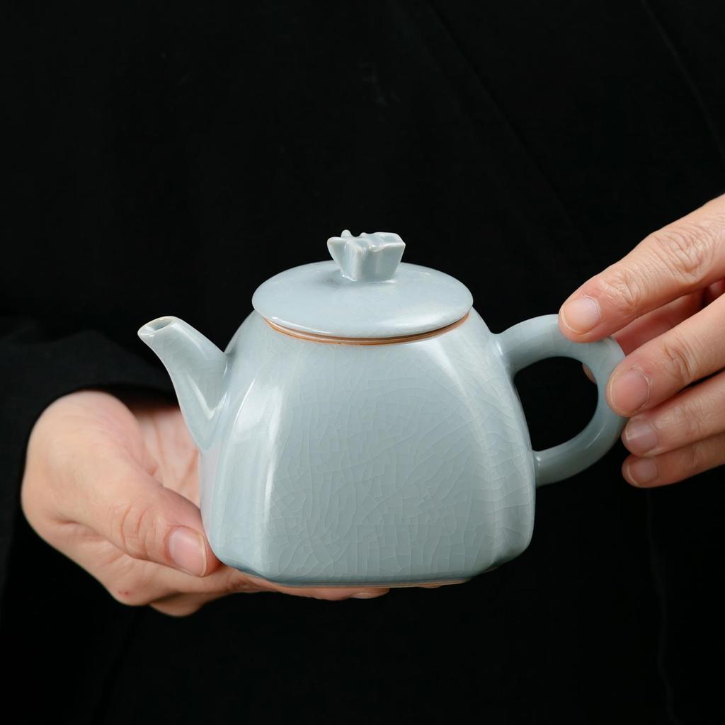 Ru Porcelain Crackle Teapot: Cultivable Retro Ceramic Kung Fu Tea Set In Creative Gift Box