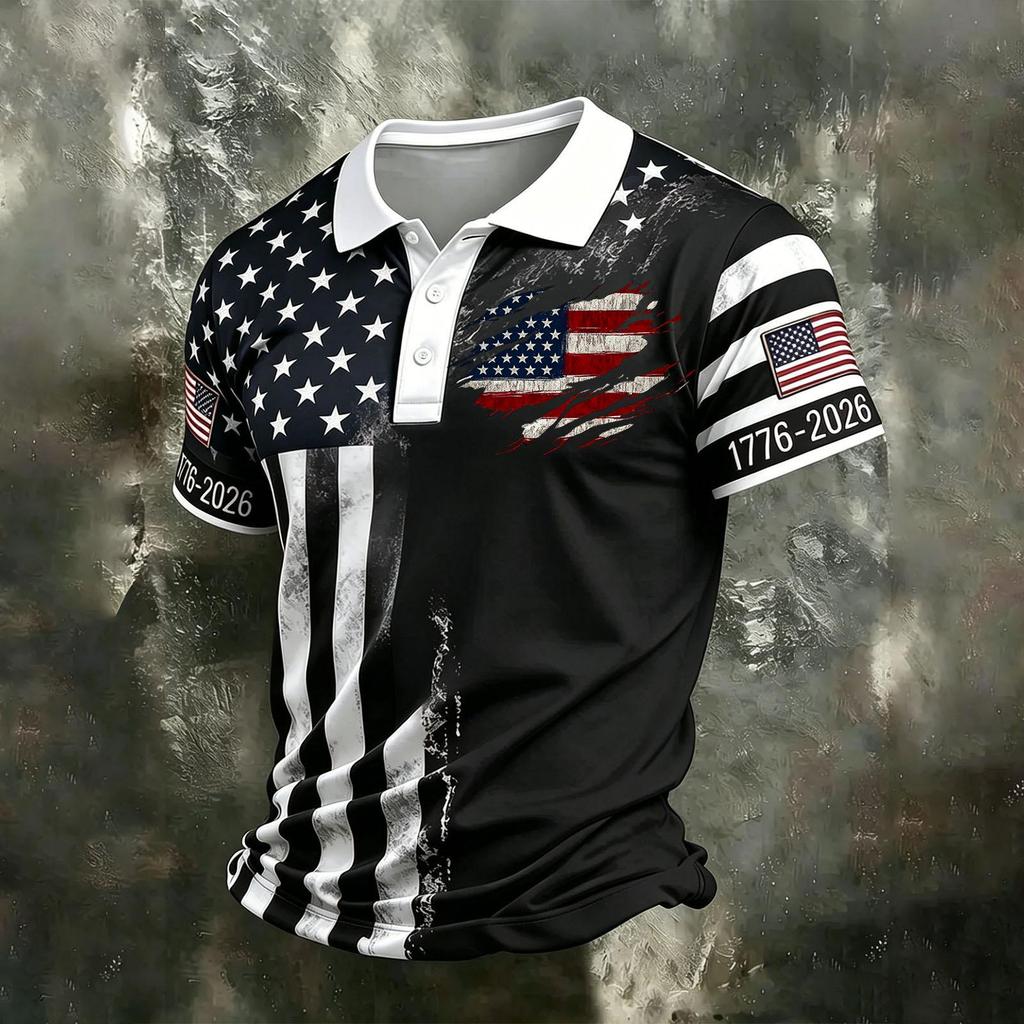 Men's Casual Quick Dry Mesh Golf Polo Shirt Short Sleeve Printed Button Down Lightweight Sportswear Top for Outdoor Activities