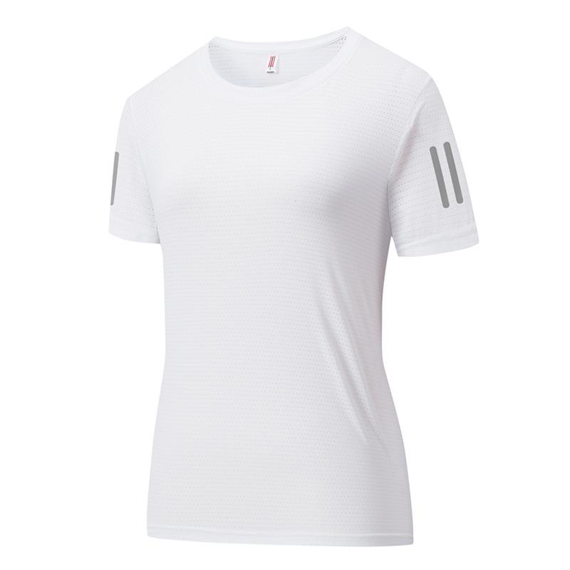 Couples' Quick-Dry Ice Silk T-Shirt - Breathable, Solid Color, Three Stripes, Round Neck, Perfect for Outdoor Running and Sports