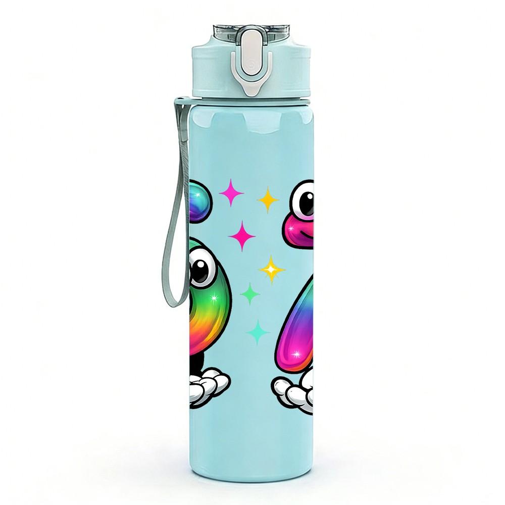 1PC Rainbow Number Six Seven Letter 750ml Color Plastic Sports Water Bottle Leakproof Flip Straw Lid Suitable for Sports Office Home Use