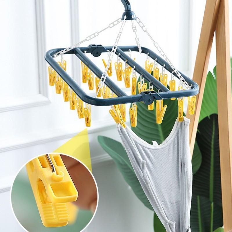 Multi-Functional Heavy-Duty Plastic Clothes Drying Rack With 12-32 Clips Socks Underwear Towels Indoor Outdoor Use