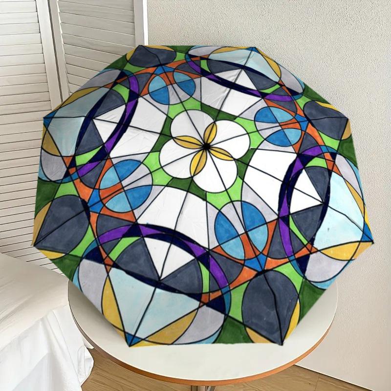 

1pc Stained Mandala Automatic Folding Umbrella - Compact 8-Rib Design,Perfect Gift for Friends & Family yy250926013