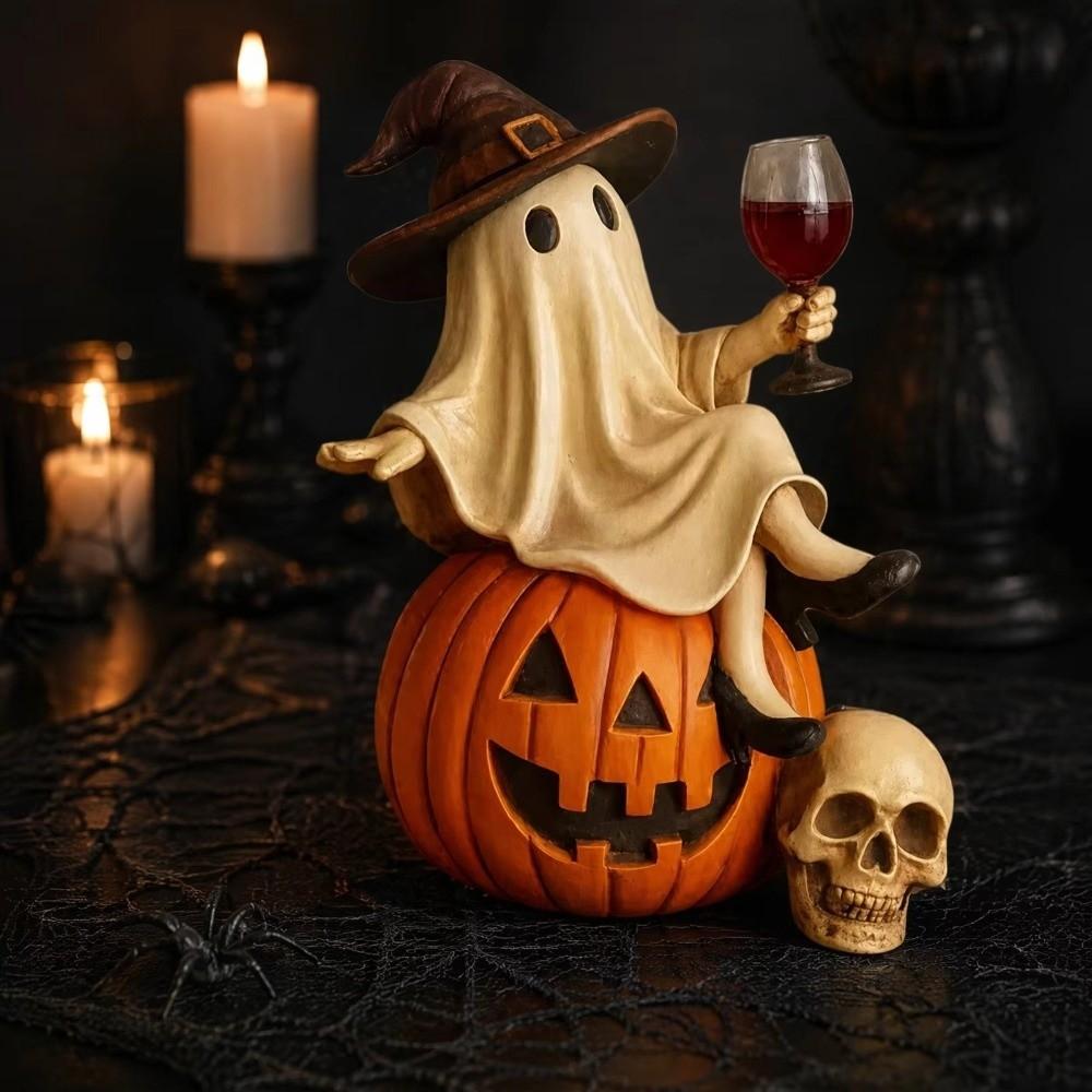 Spooky Halloween Ghost Figurine Cartoon Tabletop Figurine Funny Witch Statue  Halloween Decor