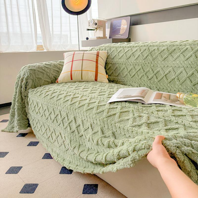Tafu Fleece Sofa Cover Warm Soft Sofa Blanket for Winter Plain Solid Color Sofa Plaids Single/Double/Three Seat Sofa Towel