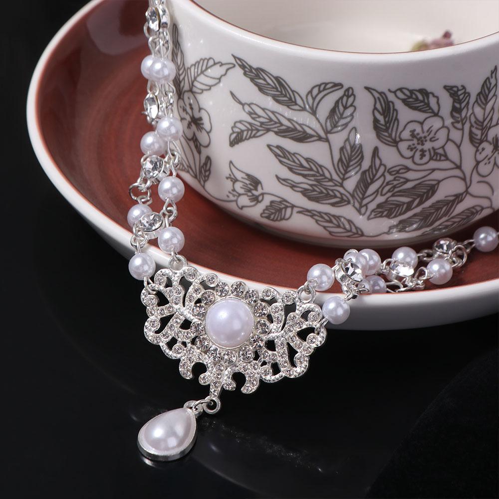 Sparkling Pearl Rhinestone Necklace Beads Pearl Collarbone Chain Sweet Double Layer Necklace  Gift