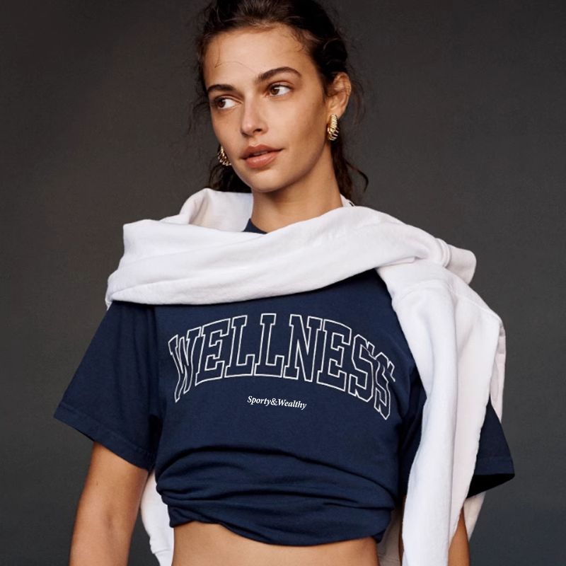 

Wellness Dark Blue Short-Sleeved T-shirt for Women 2025 Summer New Arrival Sports Style Pure Cotton plus Size Half Sleeve Navy blue XXL