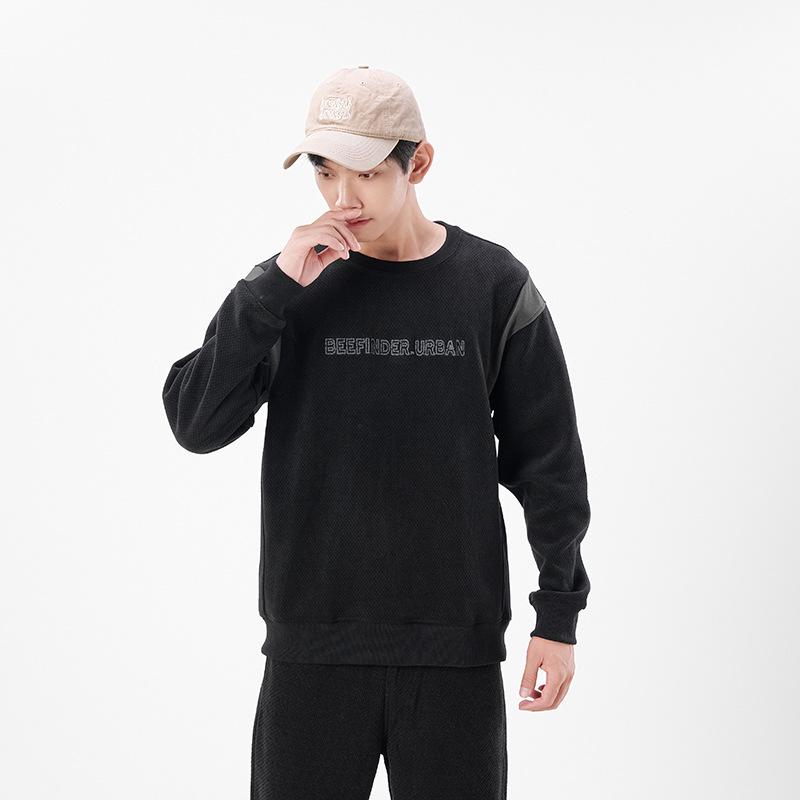 Men's Color-Block Patchwork Round Neck Hoodie - 2025 Trendy Autumn/Winter, Loose Fit, Plus Size, Long Sleeve