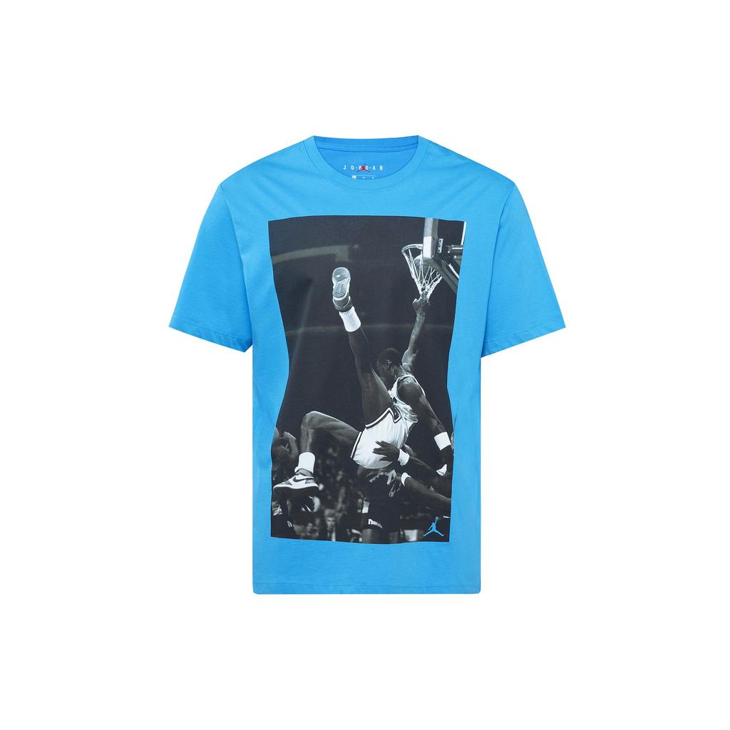 Air Jordan Hangtime Photo Print Short Sleeve T-Shirt Men Tops Blue AQ3709-433