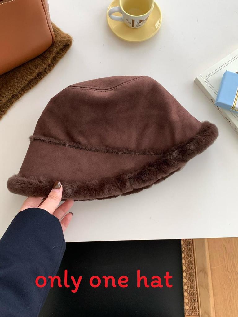 Winter Faux Suede Bucket Hat With Ear Flap For Women Warm Fashion Accessory
