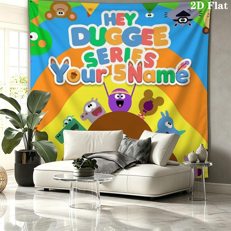 Hey Duggee Custom Name Wall Tapestry Aesthetic Wall Hanging Printed Fabric Blanket Decorative Tapestries for Bedroom Living Room Home Decor
