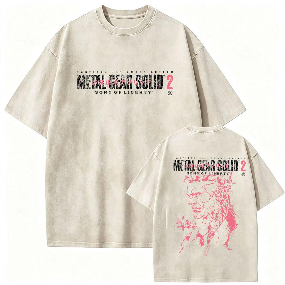 Hot Game Metal Gear Solid 3 Snake Eater Vintage Washed T Shirt Unisexs Loose Player Fans Fashion Short Sleeve Tshirts Streetwear