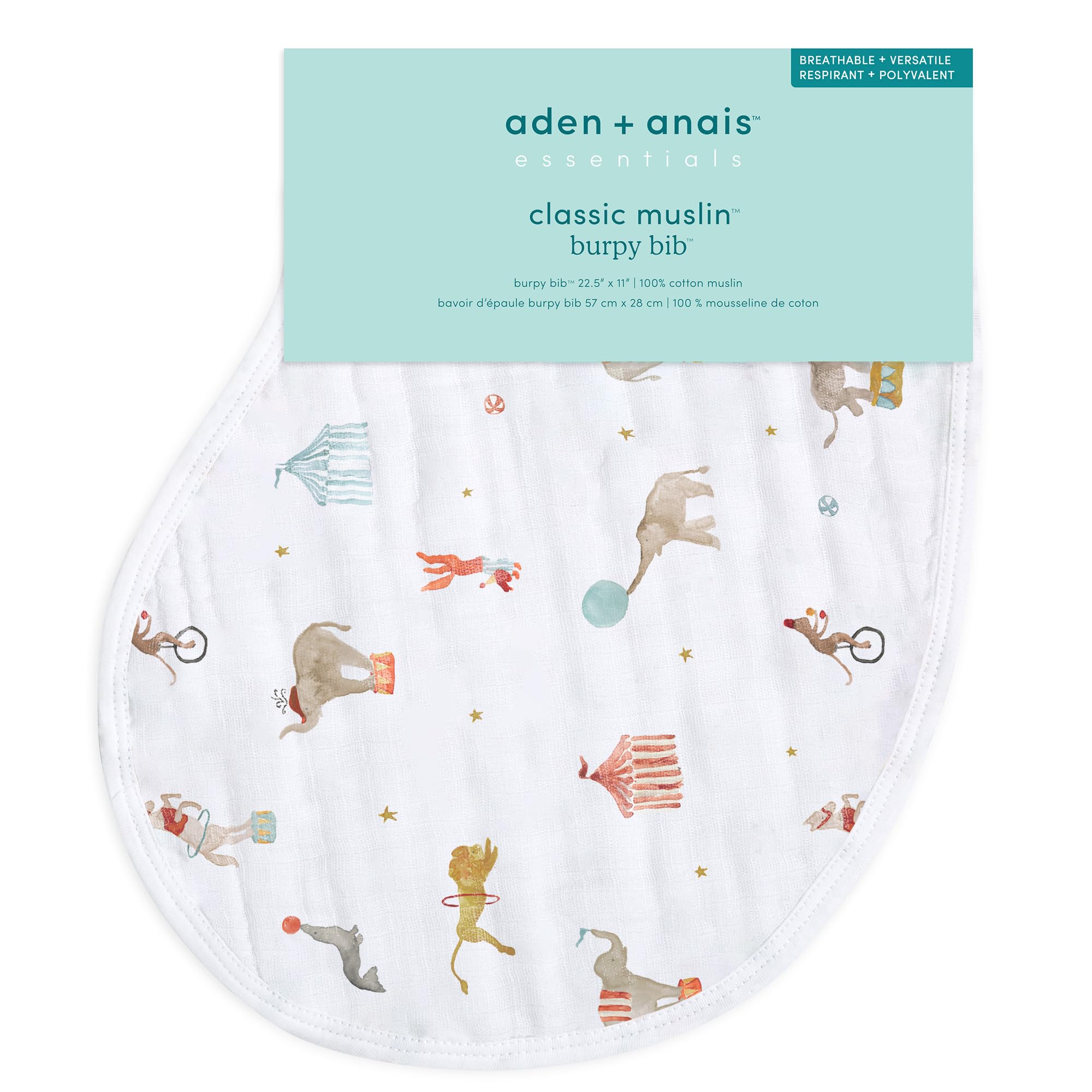 

aden anais essentials muslin cotton burpee bib 1 piece elephant circus EBBC10030 +