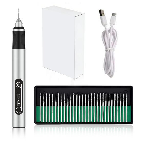Precision Drilling Pen for Leather Cordless Engraving Machines with Bits, USB Rechargeable Mini Electric Engraver Etching Wood Carving Tool