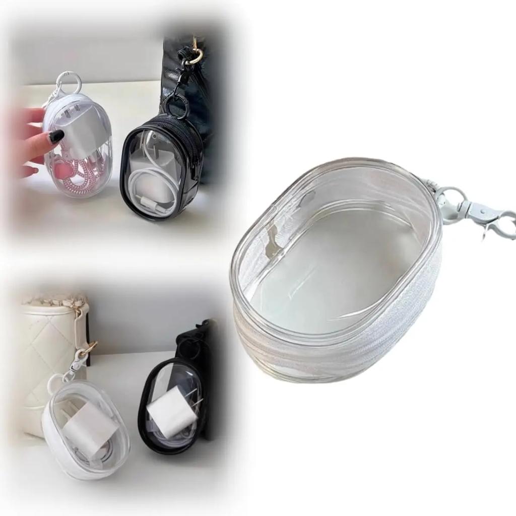 Schmuck Organizer Transparente Aufbewahrungsbox Rund PVC Transparent Kosmetiktaschen Tragbare Aufbewahrungsbeutel für Reise Kopfhörer