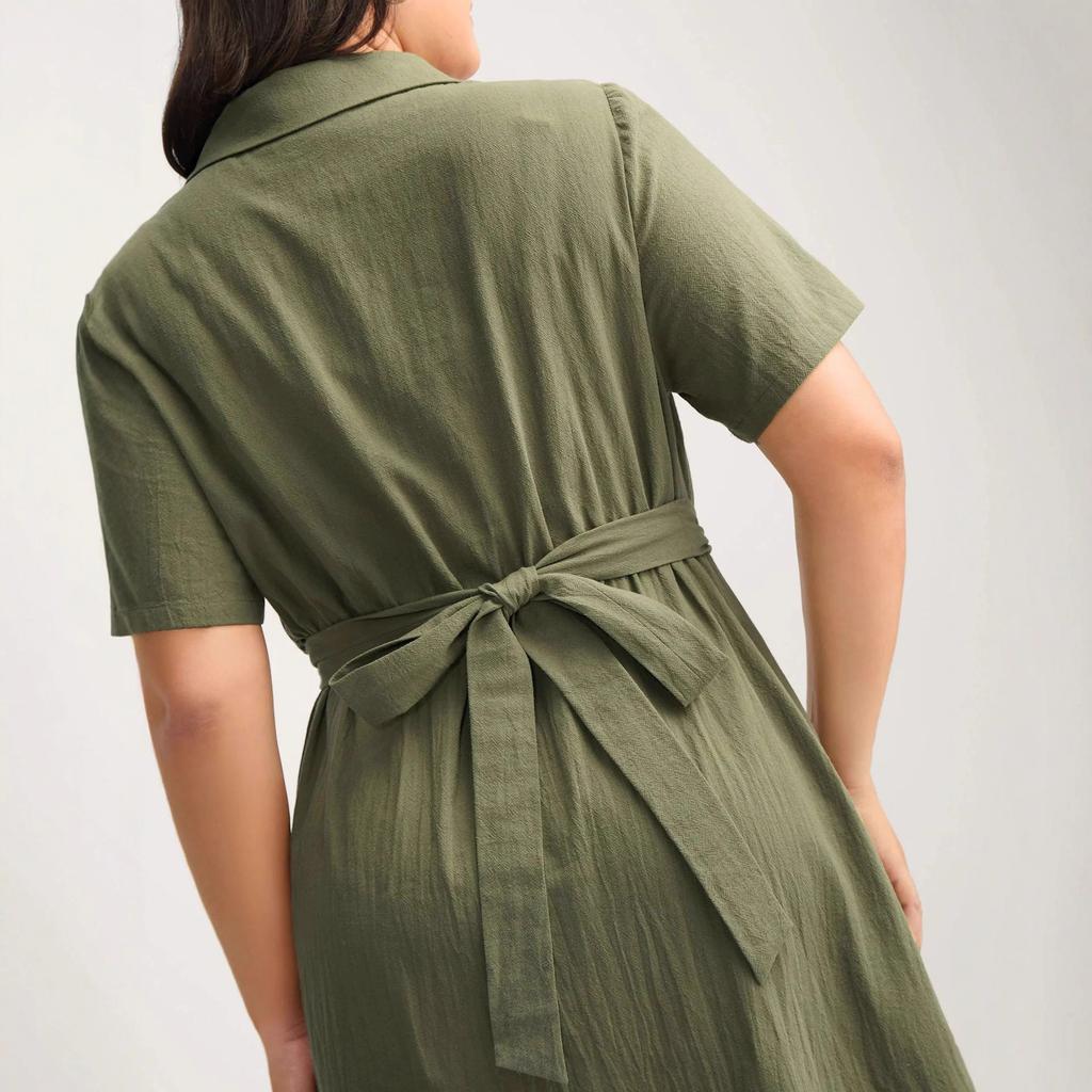 New Casual Button Dress Polo Collar Tie Short-sleeved Summer Dress