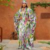 European and American women's clothing summer new fashion casual loose printing contrasting color bat sleeve robe dress
