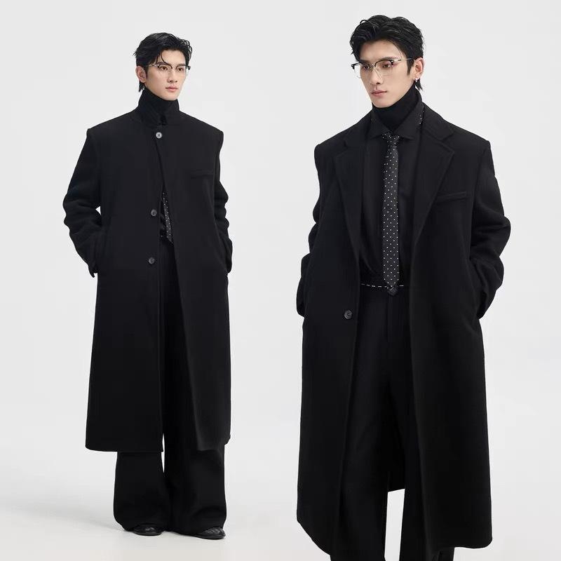 Men's Thickened Wool Coat - 2025 Autumn/Winter Korean Style Long Windbreaker, Handsome Plus Size Outerwear
