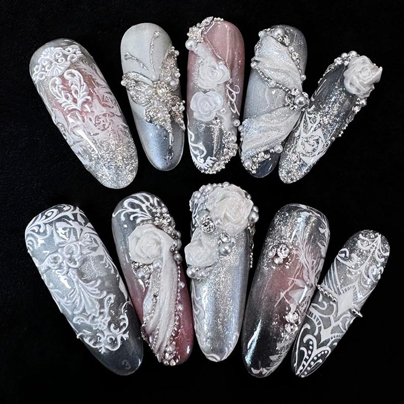 1 Pcs Cartoon Christmas Silicone Nail Mold Baroque French Style High Transparent 3D Relief Nail Template Diy Nail Art Decorations