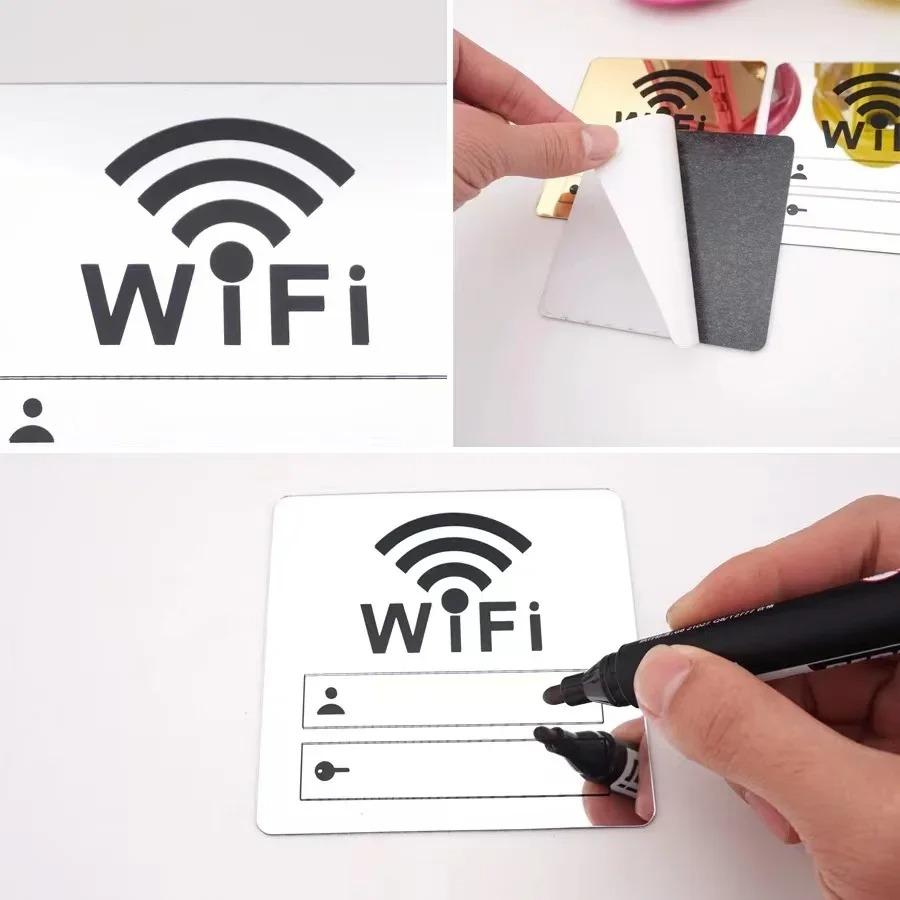1Pc WiFi Logo Stickers Mirror Account Password Acrylic 3D Mirror Wall Stickers Suitable for Public Places,Home Furnishings 10x10cm