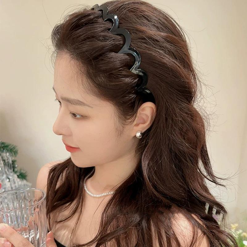 1/2 Stück Welle Rutschfeste Stirnbänder Damen Mode Leopardenmuster Gezackt Elastisch Kunststoff Schwarz Haarband Mädchen Wellig Make-up Kopfschmuck