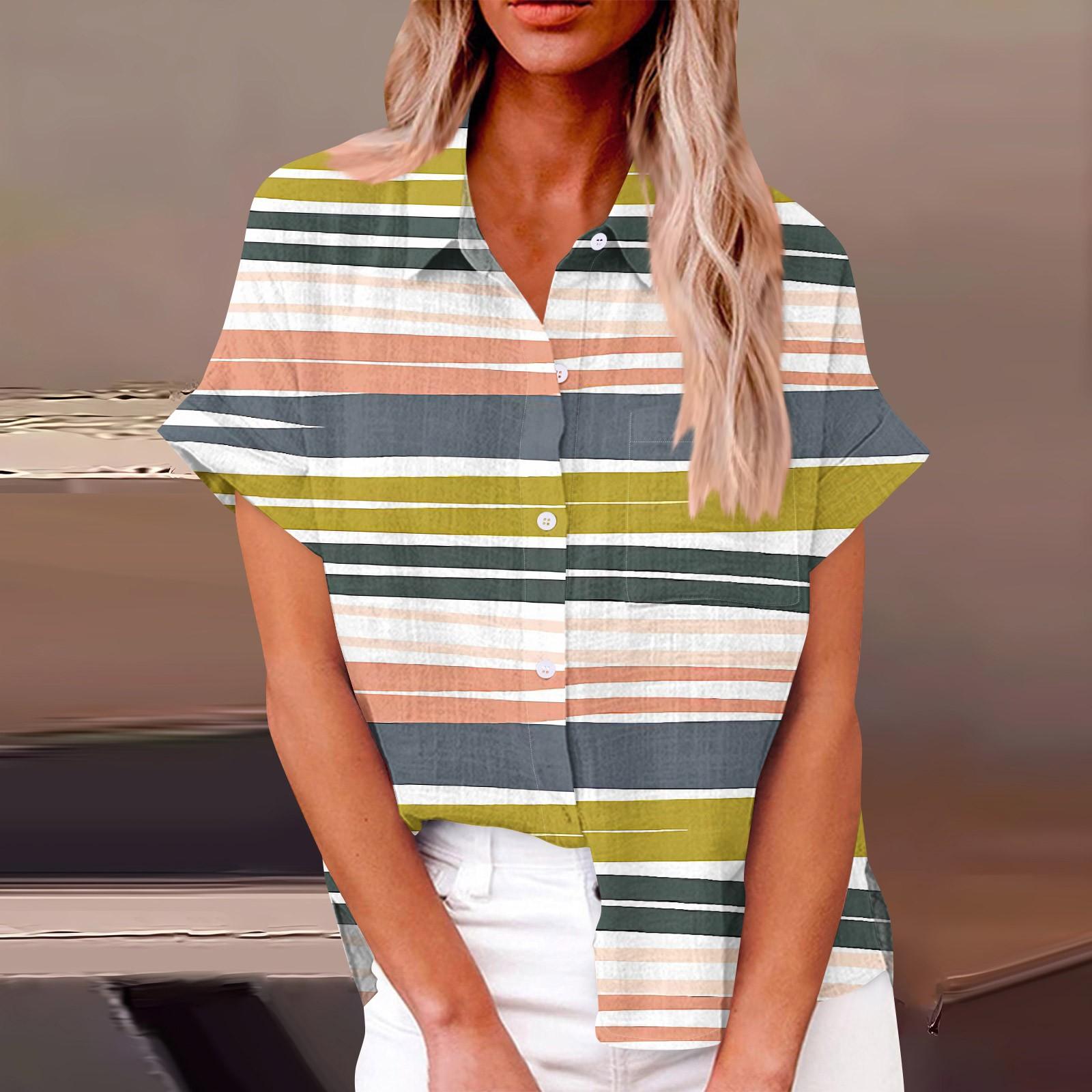 

Женский модный повседневный топ на пуговицах с рукавом 3/4 в горизонтальную полоску с принтом и лацканами