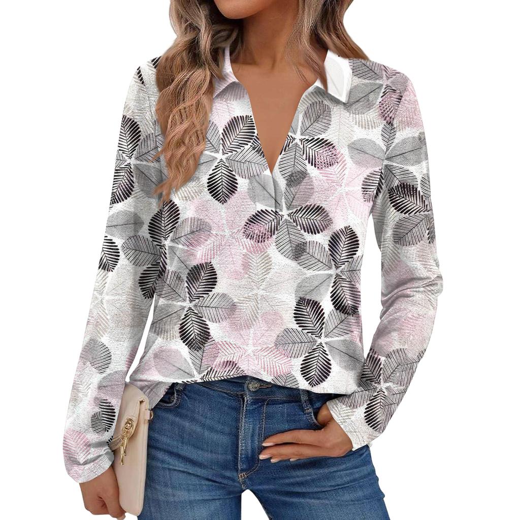 Women's Fashion Long-Sleeved Retro Floral Print Stand Collar  Shirt