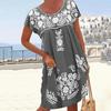 Summer Spring Women Dress Round Neck Short Sleeved New Ethnic Shoulder Style