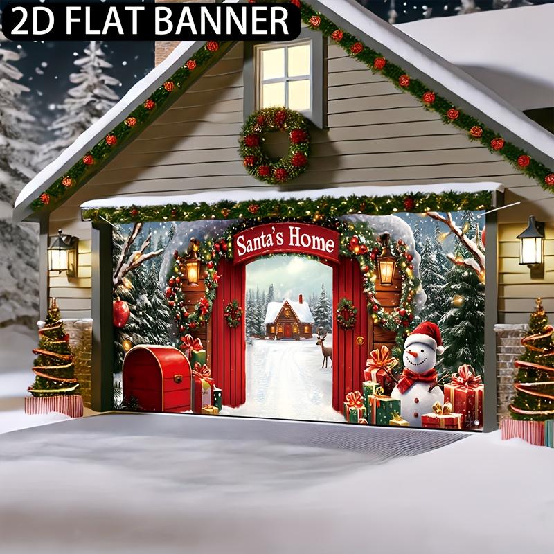 1pc Santa Claus Wreath Banner - Winter Farmhouse Decoration with Snowman Wreath and Deer Patterns