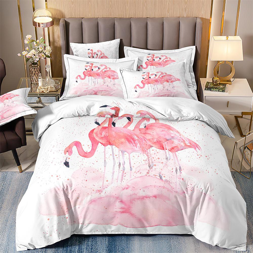 Double Duvet Cover And Pillowcases For Girls,Flamingo And Parrot Bedding,Bird Flowers And Trees Print,Dropship Wholesale,200x200