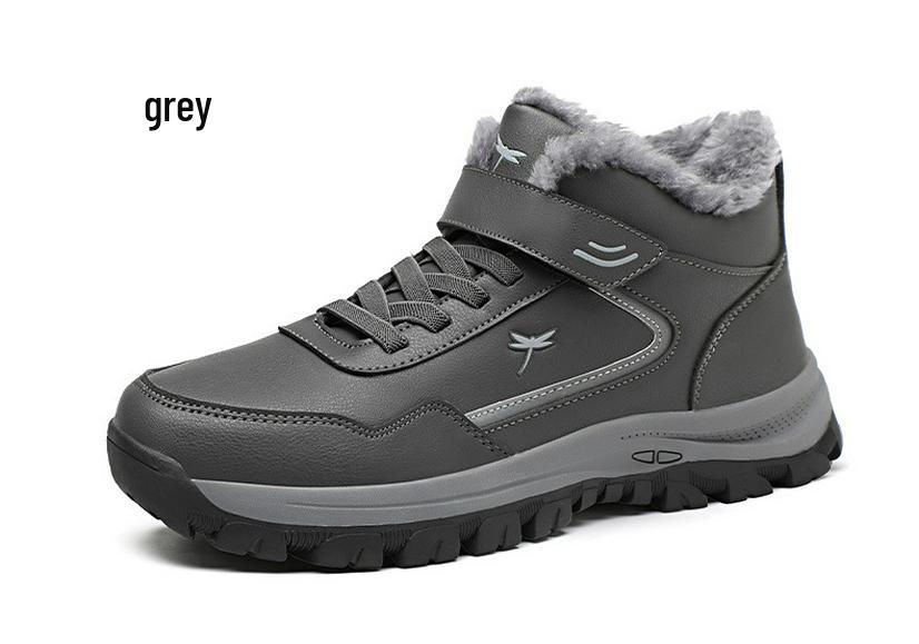 Red Dragonfly Men's Winter High-Top Casual Shoes: Velvet Warm, Soft-Sole, Non-Slip for Middle-Aged and Elderly.
