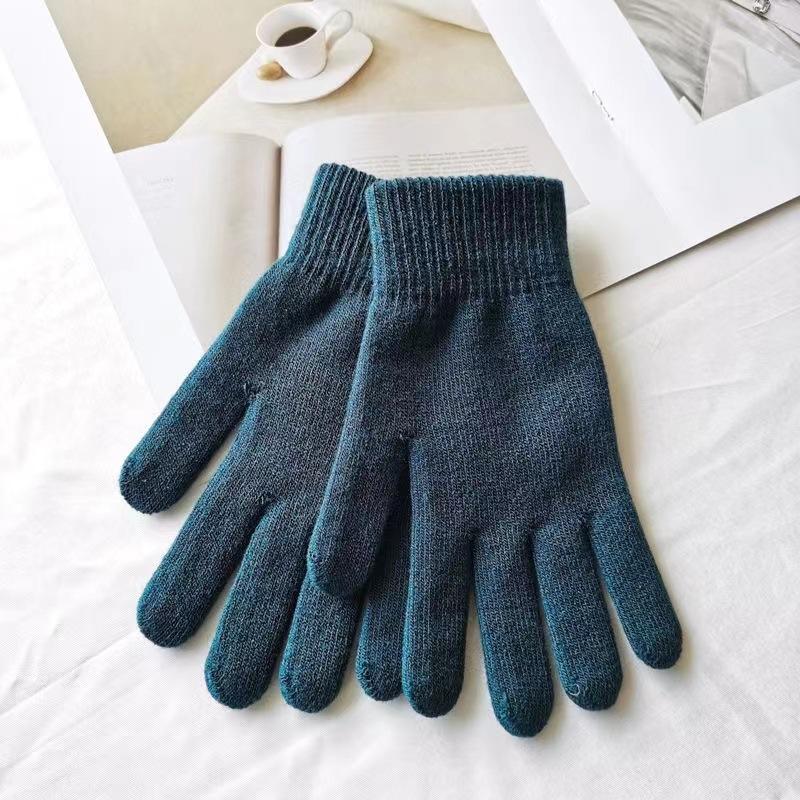 Mănuși de lână cu degete întregi pentru adulți - calde, îngroșate, tricotate, de culoare solidă pentru toamnă și iarnă