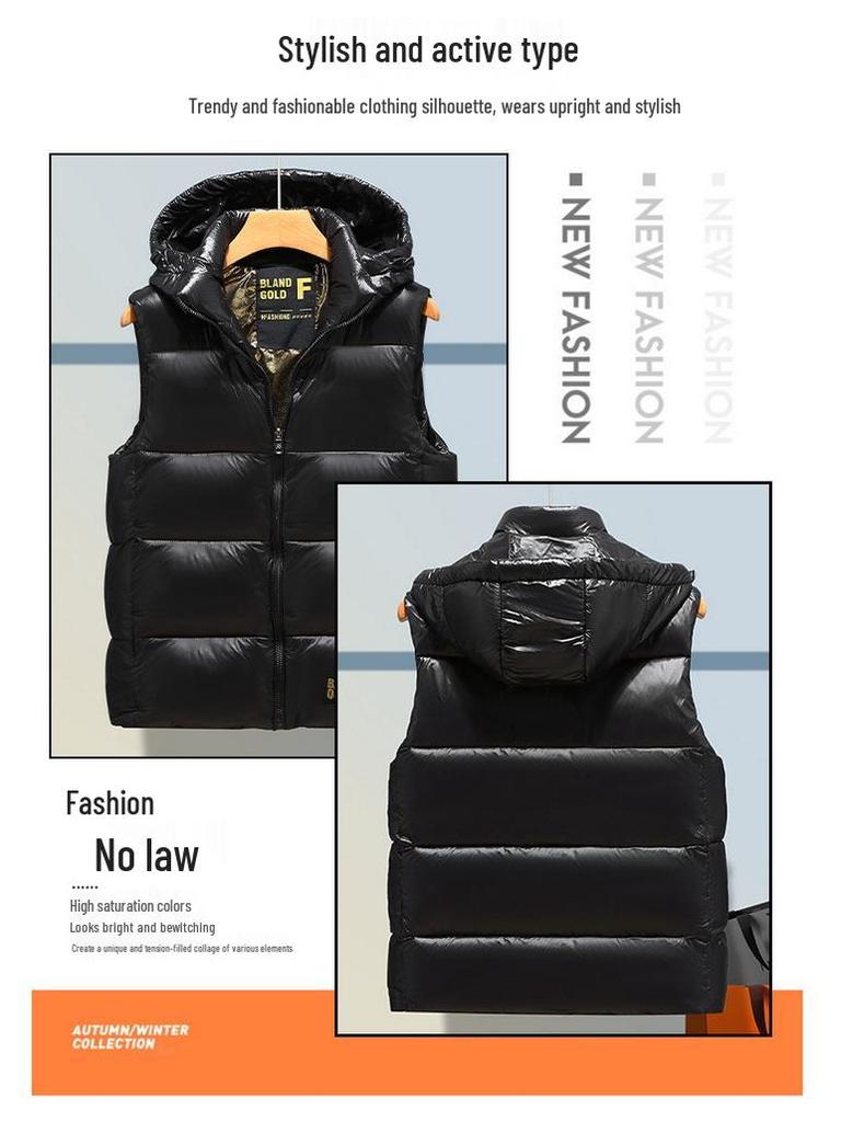 Svart & Guld DunbomullsVäst för Män & Par - Utomhus, Tjock, Varm & Trendig Väst