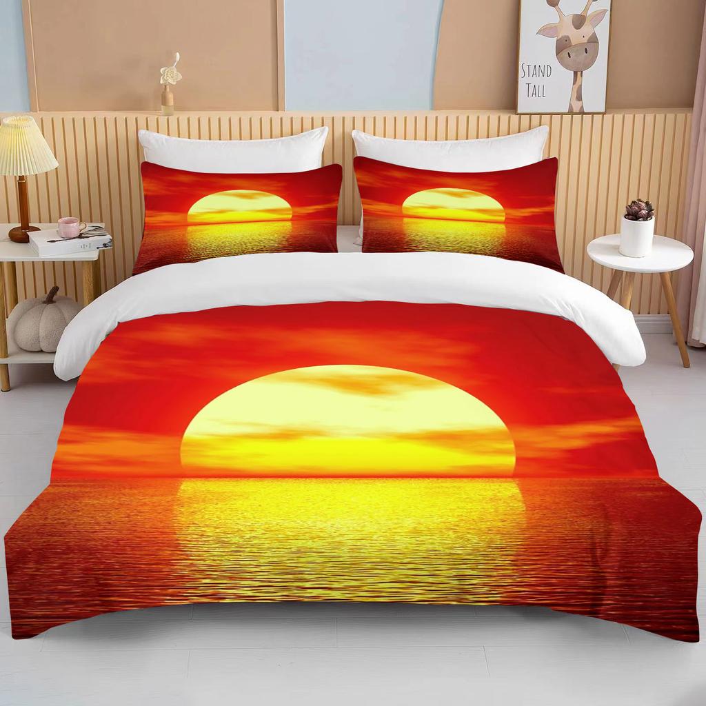 Sonnenuntergang Bettwäsche-Set Nachtansicht Bettbezug-Set mit Kissenbezug Bettwäsche King Queen Full Double Einzelgröße Luxus Bettwäsche Dekor