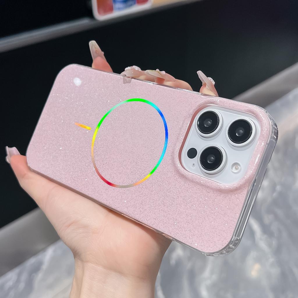 Applicable To IPhone16promax Aurora Thin Circle Magnetic Suction Phone Case Apple 15 Flash Powder Large Hole Anti Fall Protection Case