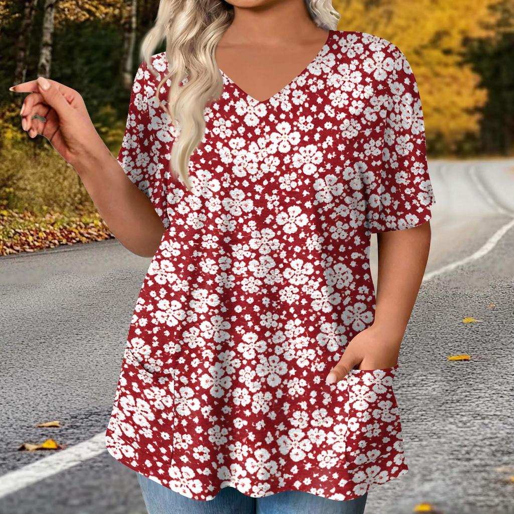 Women's Fashion Plus Size Printed Short Sleeve Blouse For Elegant Commuting And Casual Wear