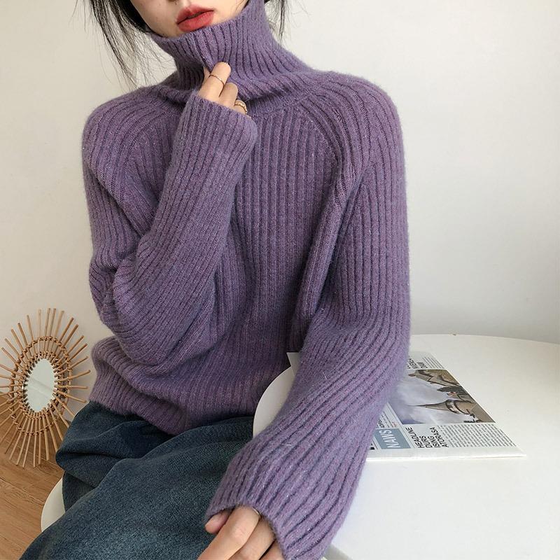 Sweater base women's solid color pullover loose autumn and winter new gentle lazy wind soft waxy turtleneck knitted sweater women