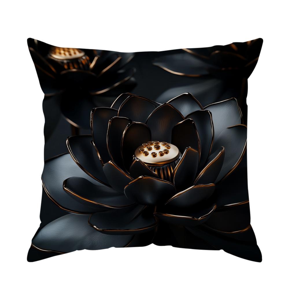 Black Flowers Cushion Pillowcase Printed Polyester 45X45Cm Throw Pillowcover Decorative Sofa Cushion Pillowslip Home Decor