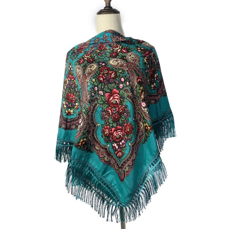 120*120Cm Russian Square Scarf Traditional Ukrainian Fringed Shawl Ethnic Travel Shawls Babushka Handkerchief Hijab Head Wraps